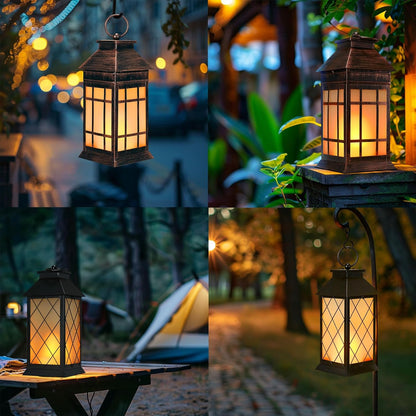 18" Solar Lanterns Outdoor Waterproof, Glass Solar Flickering Flame Lantern Large Hanging Solar Lantern Metal Decorative for Patio Garden Backyard Outside Tabletop Mothers Day Gifts Mom