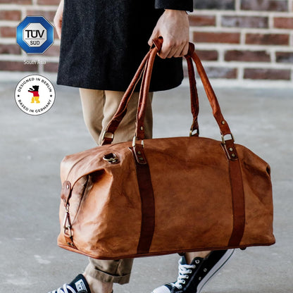 Berliner Bags Vintage Leather Duffle Bag München for Travel or the Gym, Overnight Bag for Men and Women - Brown (Cognac)