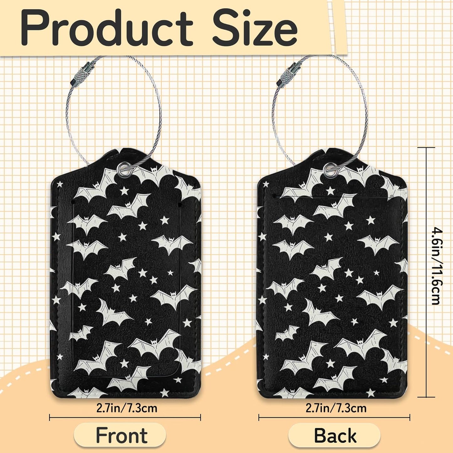 3 Pack PU Leahter Happy Halloween Luggage Tag with Stainless Steel Loop,Travel Suitcase Labels with Privacy Cover ID Label Quickly Spot for Bags