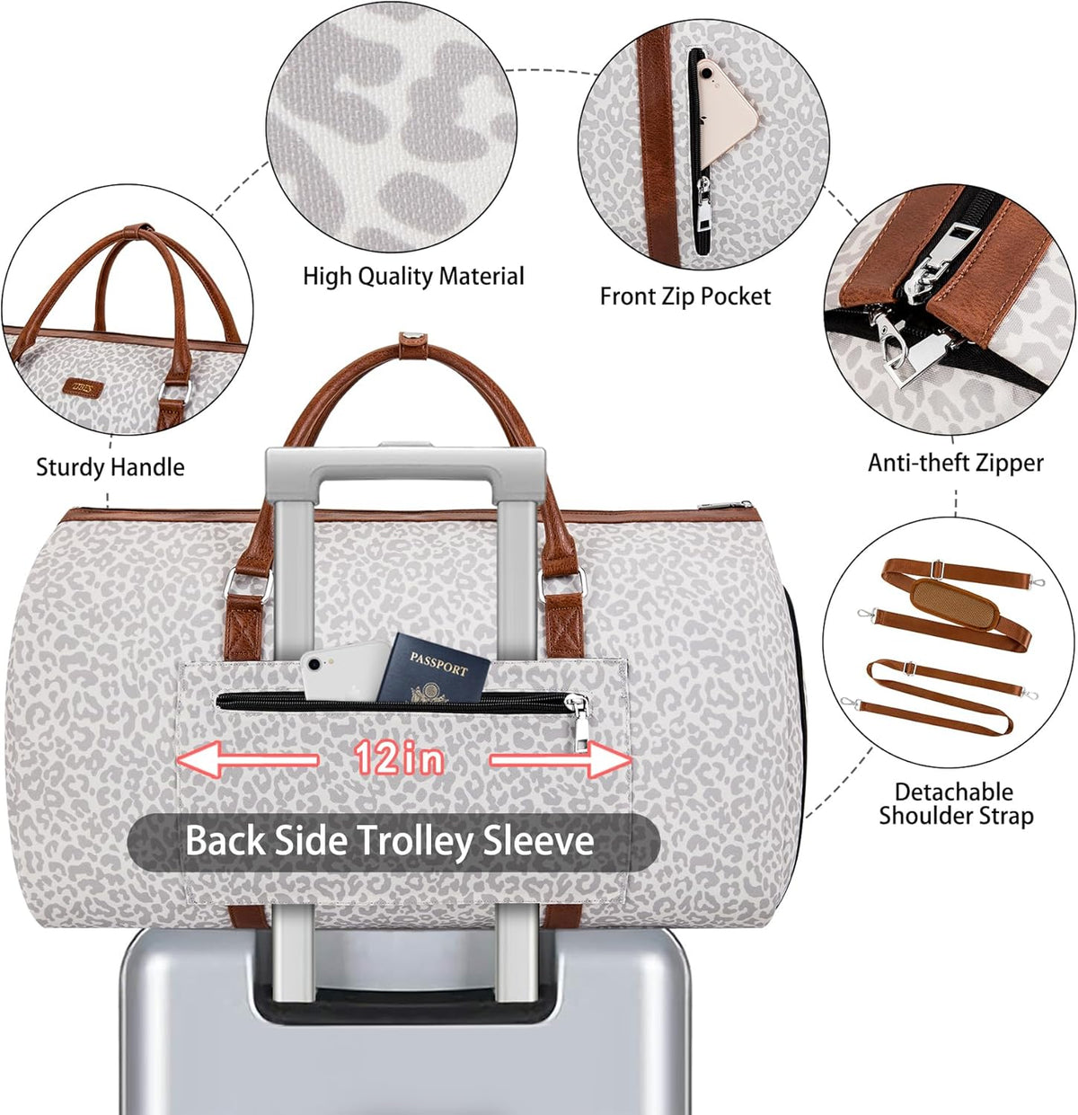 Convertible Garment Duffel Bag for Travel - Carry On Garment Bags With Toiletry Bag Large Weekender Bag for Men Women 2 in 1 Hanging Suitcase Suit Travel Duffel Overnight Bags 4pcs Set