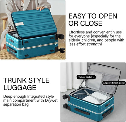 Hanke 20 Inch Carry On Luggage with Wheels PC Hard Shell Suitcase Top Opening Aluminum Frame Tsa Luggage Suitcases for Travel Woman Men Christmas Gifts for Birthday，Caribbean Blue.