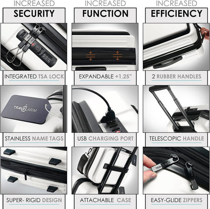 22 Inch Carry On Luggage 22x14x9 Airline Approved, Carry On Suitcase with Wheels, Hard-shell Carry-on Luggage, Durable Luggage Carry-On, White Small Suitcase with Cosmetic Case