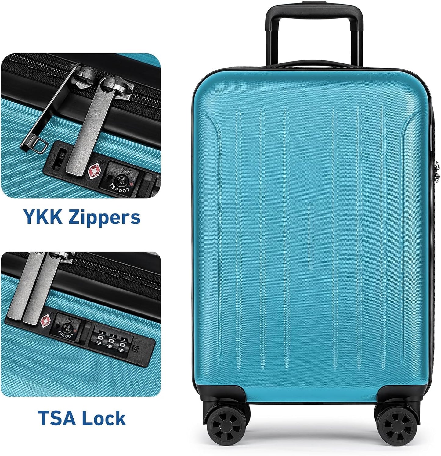 KYME Suitcase Hardshell With Double Spinner Wheels, PC+ABS TSA Lock Travel Luggage (Ocean Blue, 20" Carry On)