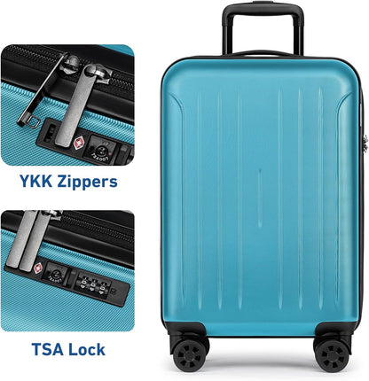KYME Suitcase Hardshell With Double Spinner Wheels, PC+ABS TSA Lock Travel Luggage (Ocean Blue, 20" Carry On)