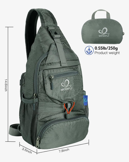 WATERFLY Packable Small Crossbody Sling Backpack Shoulder Chest Bag Daypack for Hiking Traveling