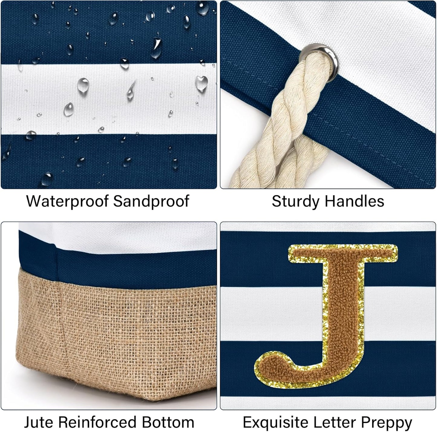 Becokan Beach Bag Initial Beach Tote with Makeup Bag for Travel Work Storage Personalized Birthday Gifts for Women Her