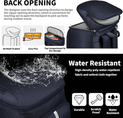 Backpack Cooler Insulated Leak Proof 35 Cans, 2 Insulated Compartments Thermal Bag, Portable Lightweight Beach Travel Camping Lunch Backpack for Men and Women, 30L, Reflective Stripes, Water-Resistant