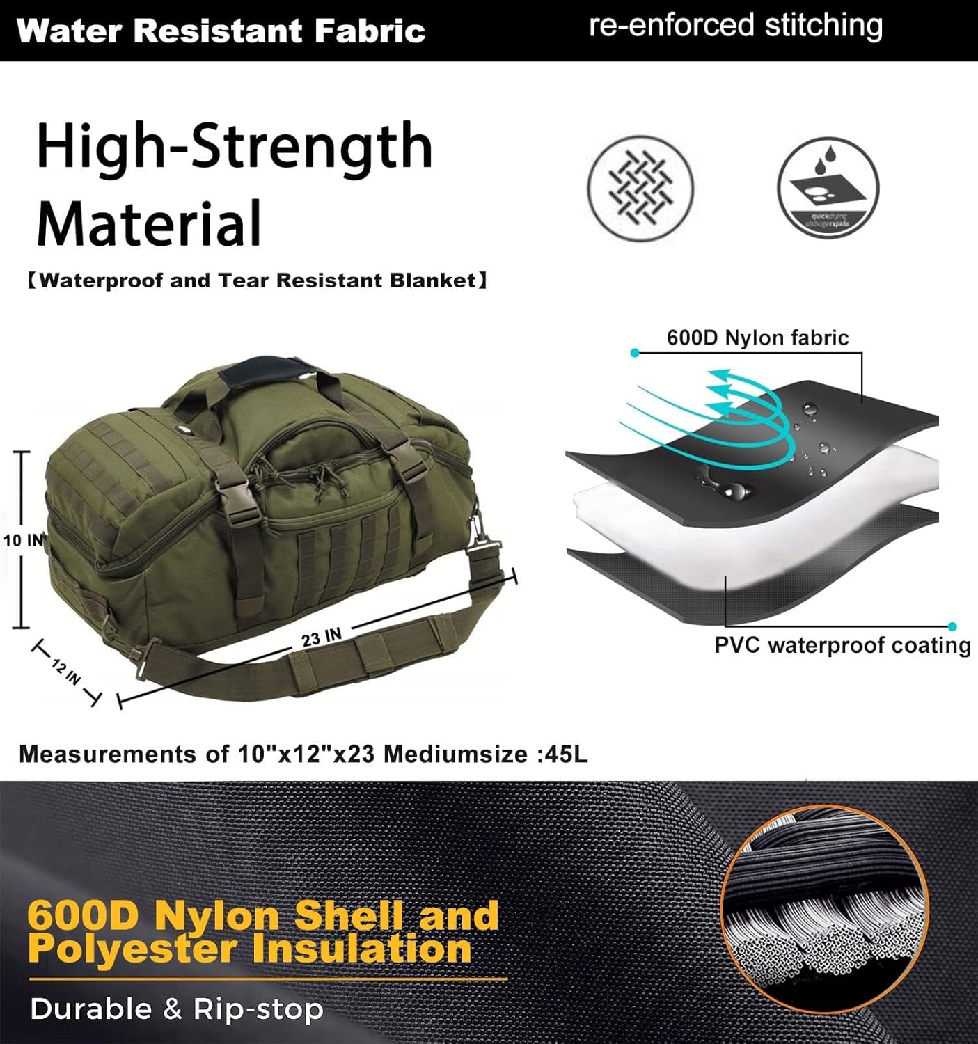 Gym Bag Duffle Bags Backpack - Travel Weekender Bag for Men Women Workout Bag for Military,Sports,Overnight,Basketball,Tactical,Football,Waterproof & Tear Resistant