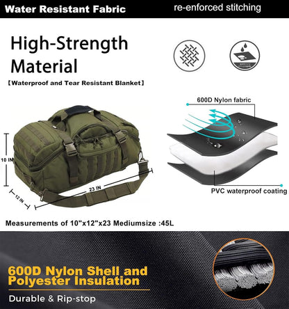 Gym Bag Duffle Bags Backpack - Travel Weekender Bag for Men Women Workout Bag for Military,Sports,Overnight,Basketball,Tactical,Football,Waterproof & Tear Resistant