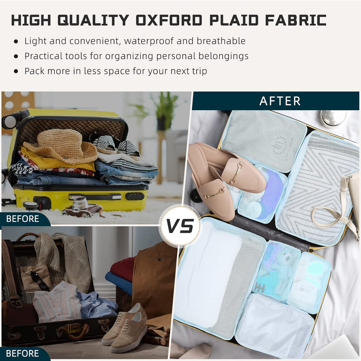 Reginary 6 Set Travel Packing Cubes Luggage Organizer Set Lightweight Suitcase with Shoe Bag for Clothes Toiletries