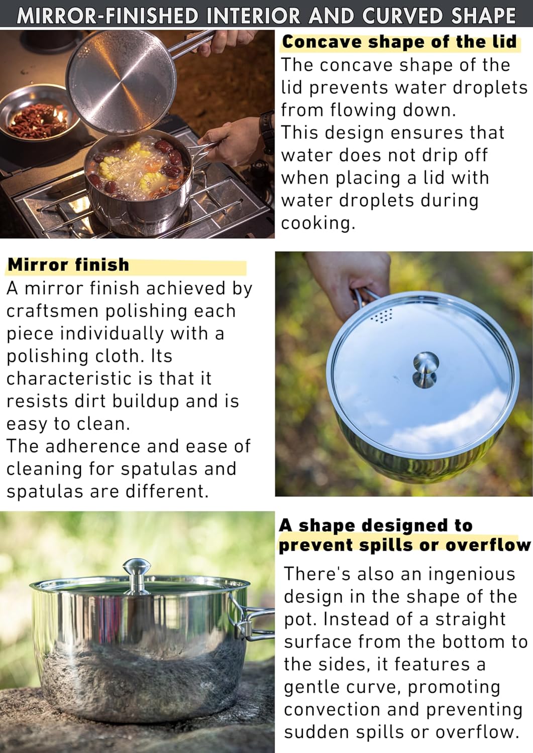 CAMPINGMOON 2 Quart Camping Saucepan 3-ply Stainless Steel Cooking Pot w/Lid Foldable Handle Compact Storage Portable IH Compatible CC-18