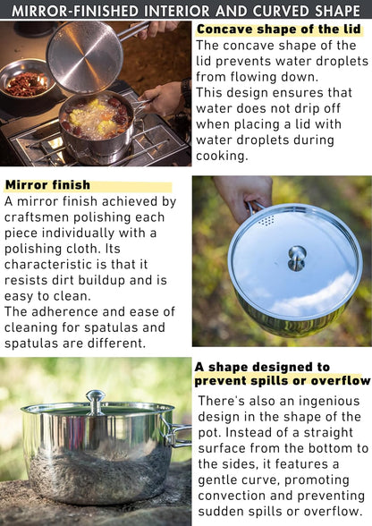 CAMPINGMOON 2 Quart Camping Saucepan 3-ply Stainless Steel Cooking Pot w/Lid Foldable Handle Compact Storage Portable IH Compatible CC-18