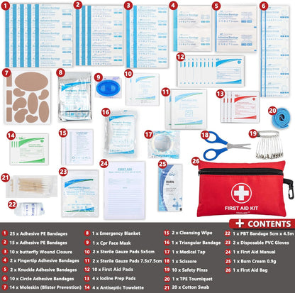 Mini First Aid Kit - 140 Piece Small First Aid Medical Kit for Car, Home, Office, Travel, Camping, Sports, Outdoor, School - Emergency First Aid Supplies and Survival Kit