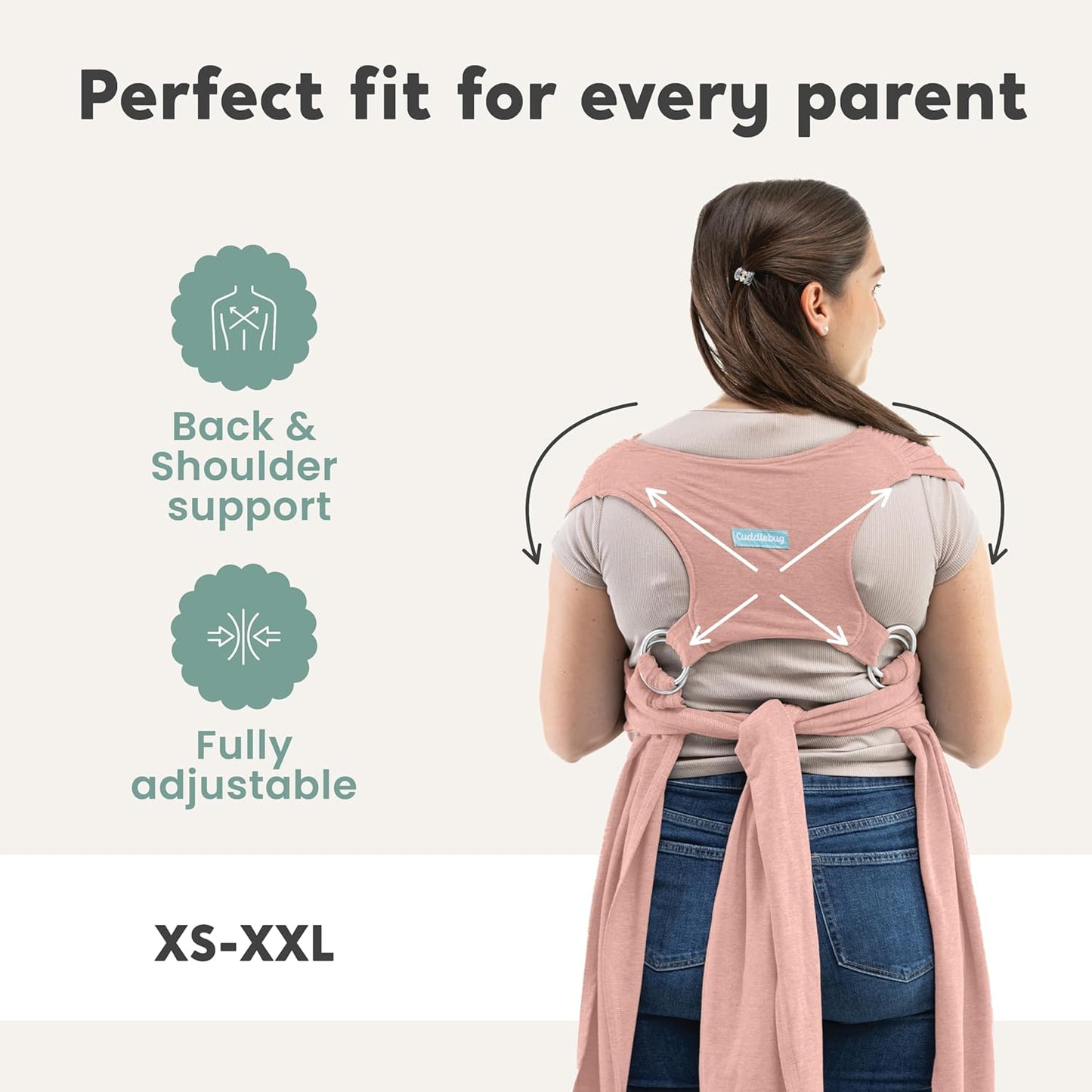 CuddleCarry™ Pre-Wrapped Baby Ring Sling by CuddleBug - Adjustable, Lightweight Baby Carrier Wrap - Ergonomic Front Carry for Newborn to Toddler (0-36m, 8-35 lbs) - Pink