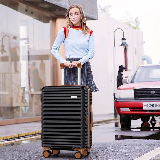 SHOWKOO Carry On Luggage Hardshell Lightweight Luggage Set, Suitcase with Double Spinner Wheels Tsa Lock White 3 piece set Black (DB/TB/20in)