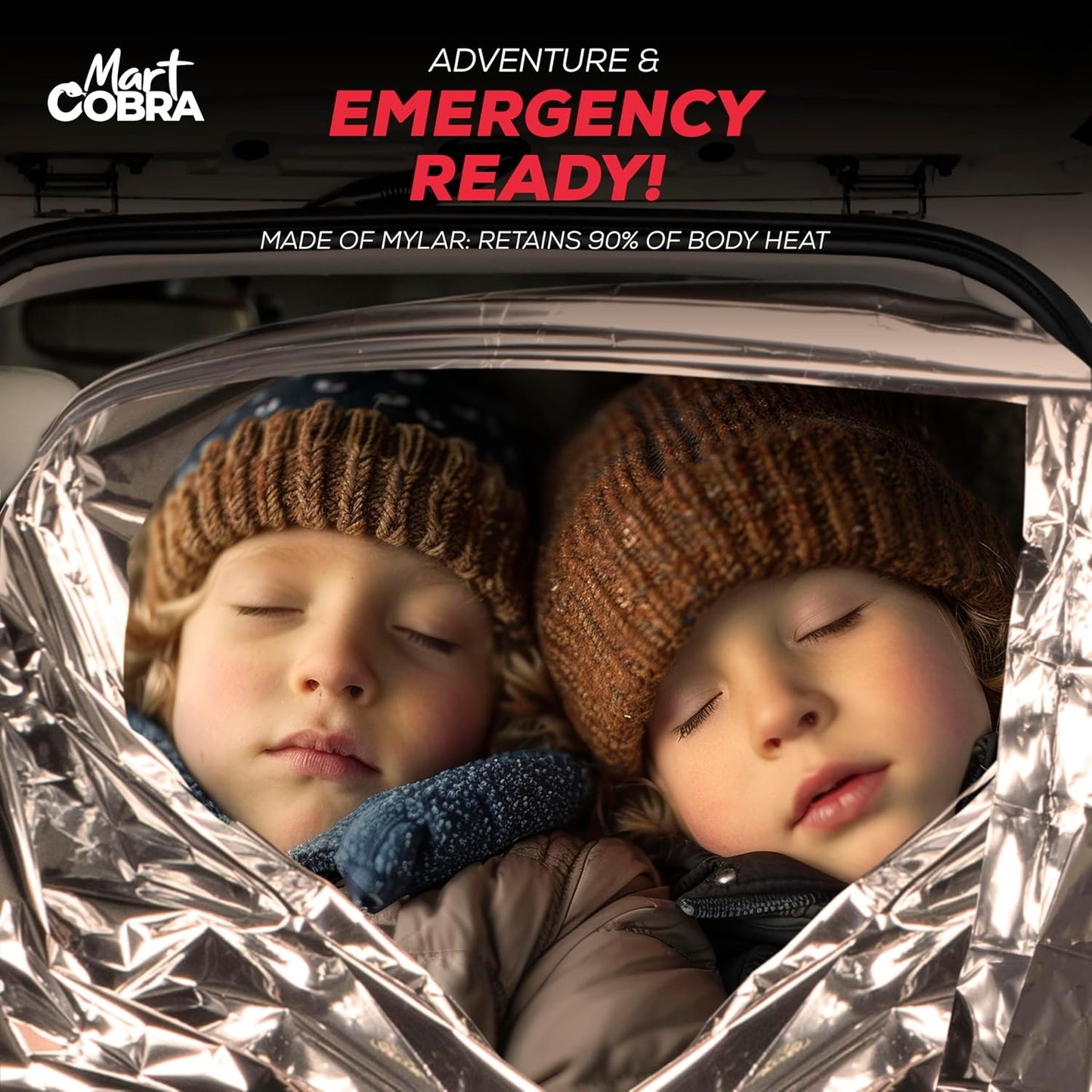 Mart Cobra Emergency Blanket 100-Pack | Reflective Thermal Blanket | Survival Gear | Lightweight Mylar Blankets | Retains 90% Body Heat | Essential for Camping, First Aid, Homeless Care Package Bulk