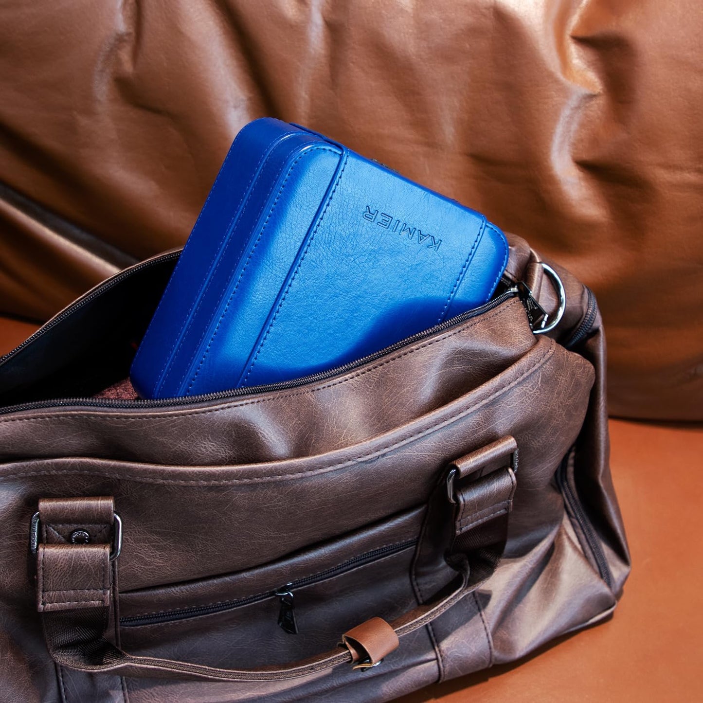 KAMIER Watch Case with Combination Lock - 4 Watch Storage and Jewelry Organizer - Watch Travel Case for Ring and Watch Storage, PU Leather Travel Watch Case, Ideal for Gift (With Gift Box),Blue