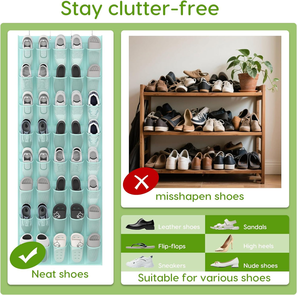 Unjumbly Over the Door Shoe Organizer with 40 Large Breathable Mesh Pockets, Space Saving Shoe Holder, Hanging Shoe Rack for Entryway Bedroom Closet Storage (Mint Blue, 40 Pockets)