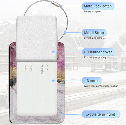 Gold Blue Pink Marble Abstract Luggage Tags,2 Pack Luggage Tag,Leather Privacy Cover ID Label with Stainless Steel Loop for Women Men Kids Girls Travel