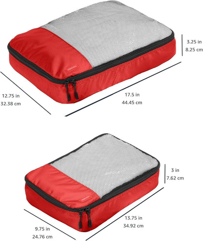 Amazon Basics Packing Cubes for Travel, Packing Organizers Set, 4-Piece-Set (2 Medium And 2 Large) With Double Zipper Pulls and Mesh Top Panel, 100% Durable Polyester, Red
