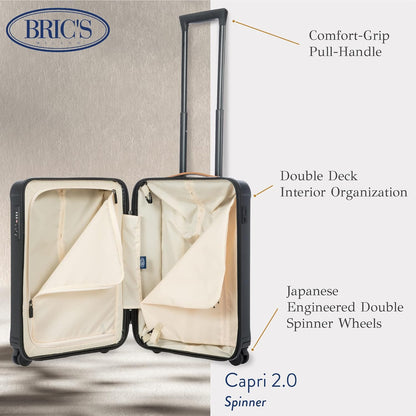 Bric's Capri 2.0 21-Inch Spinner - Luxury Carry On Luggage With Spinner Wheels - Lightweight Suitcases with Wheels Made From Durable Polycarbonate - Matte Black