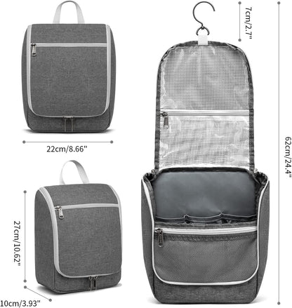 Della Gao Travel Hanging Toiletry bag for Men & Women, Water-resistant Sturdy Nylon Toiletries Organizer for Cosmetics, Makeup Brushes, Shaving Tools, Bathroom Bag, Grey