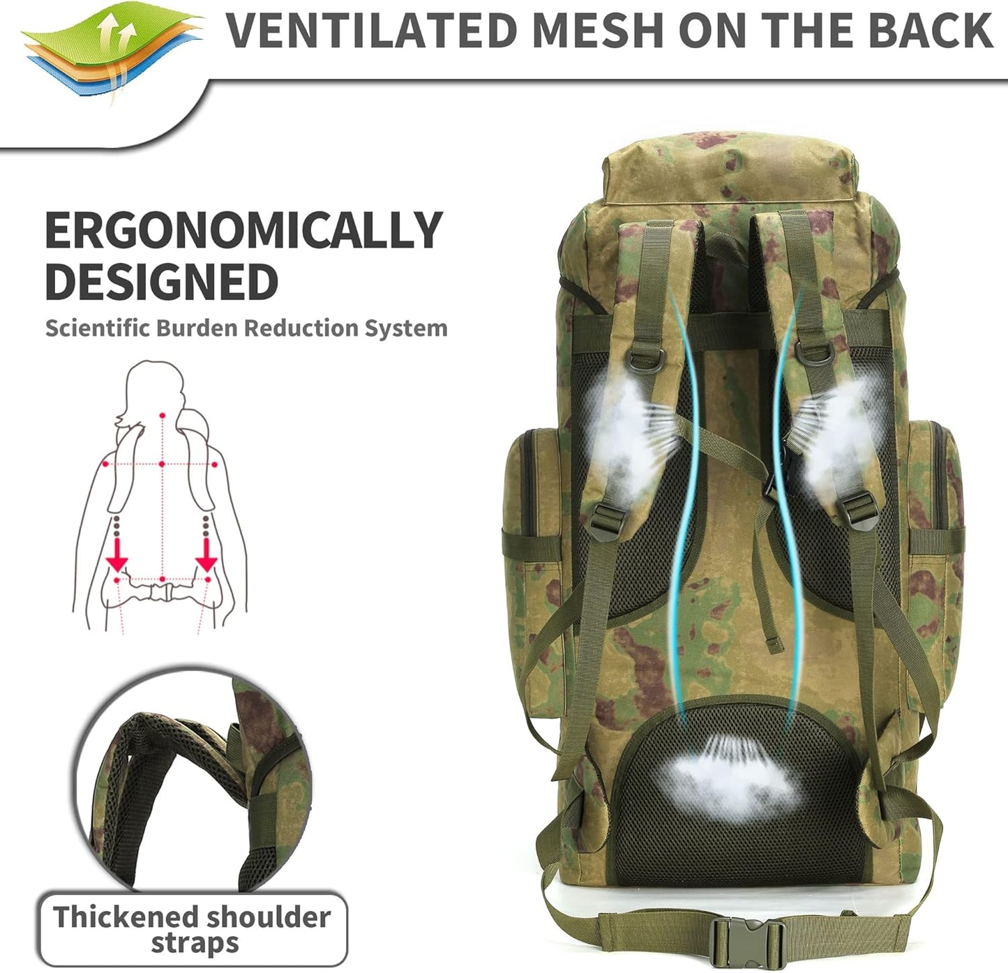 King'sGuard 70L Camping Hiking Backpack Tactical Backpack Military Molle Rucksack Backpack for Outdoor