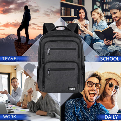 Backpck for Men Women, School Backpack for Boys Teens, 15.6 inch Laptop Back Pack with USB Charger Port, Bookbag with USB Charger for College High Middle School Travel Business Work Mochilas Black