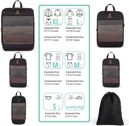 Expandable Compression Packing Cubes for Suitcases,6 Set Lightweight Compressible Travel Packing Organizer for Carry on Suitcase,Organizer Bags Set as Travel Essentials for Women