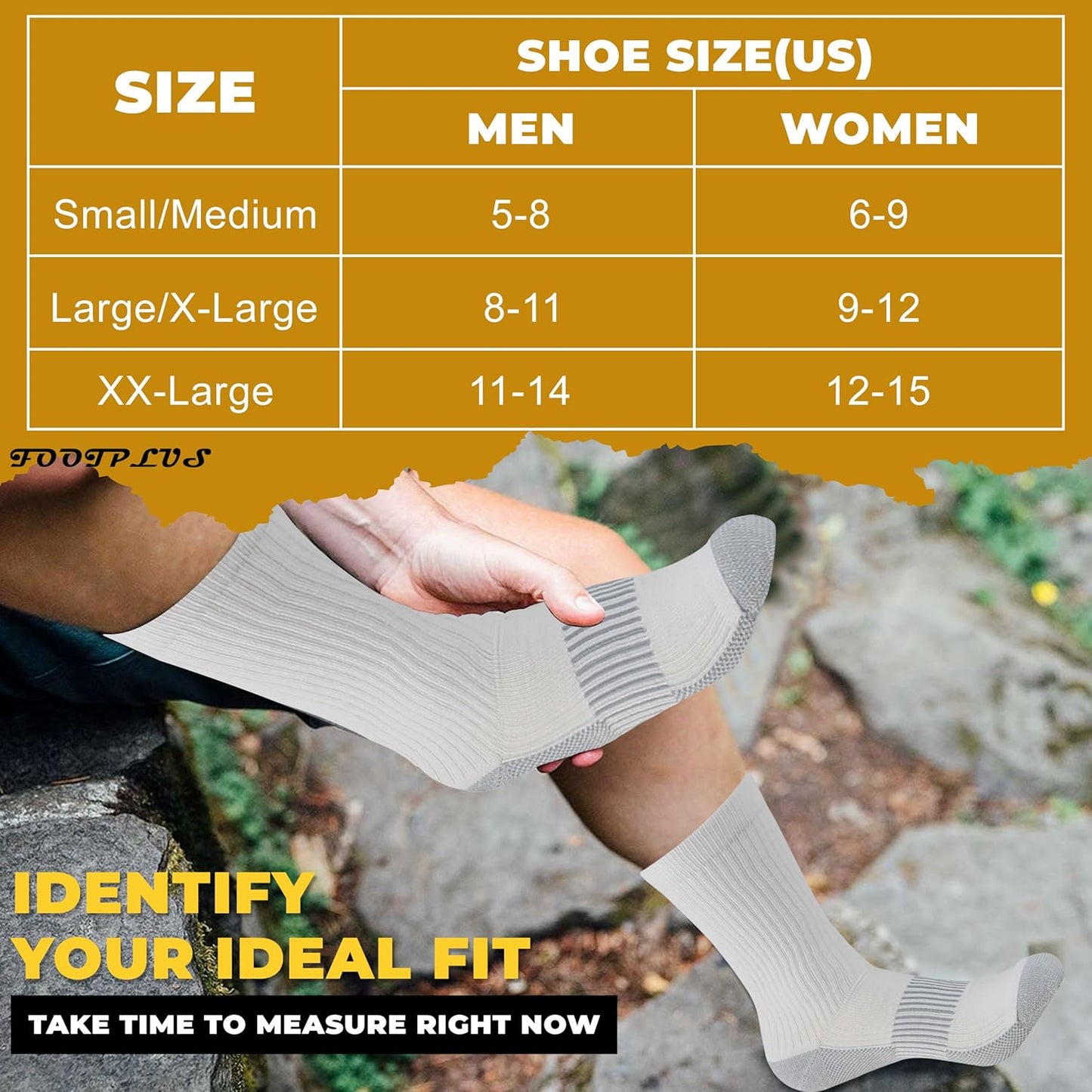 FOOTPLUS Hiking Copper Compression Socks,Unisex Cushioned Sole Arch Support Athletic Crew Running Socks