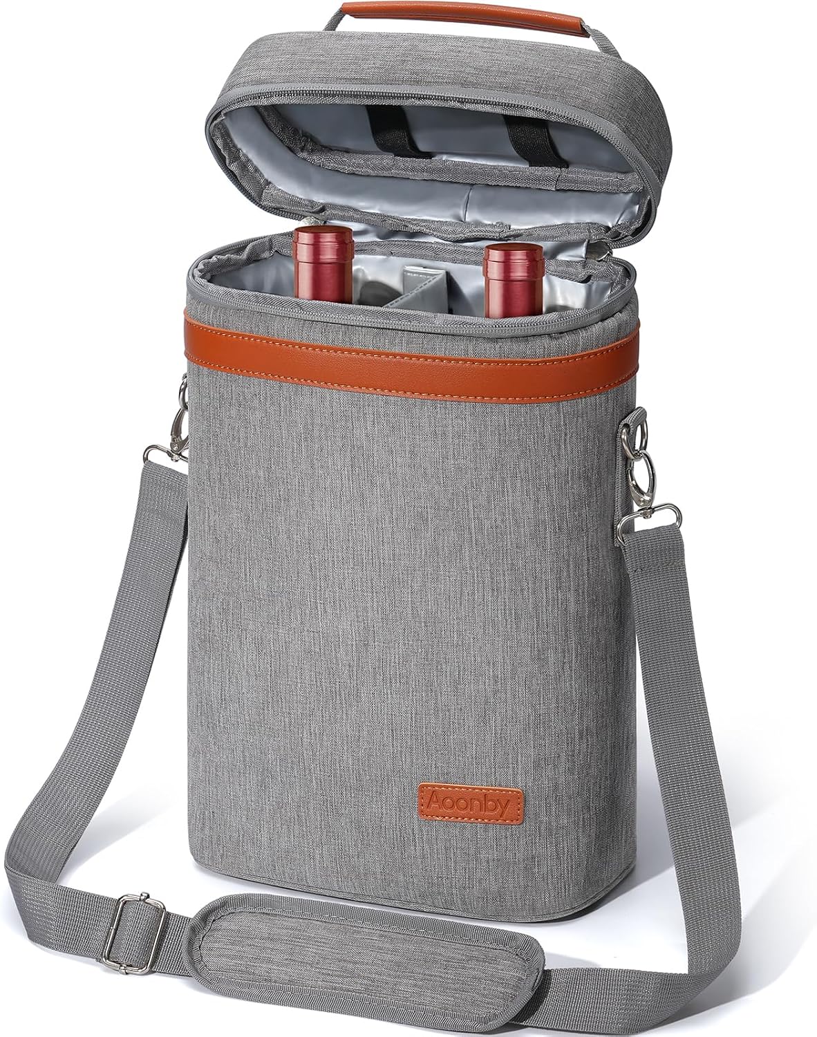 2 Bottle Wine Bag Wine Cooler Carrier Wine Gift Tote Bag, Leakproof & Insulated Bottle Bags for Travel, BYOB, Beach, Dinner, Party, Christmas Gifts for Wines Lovers Women Men - Gray