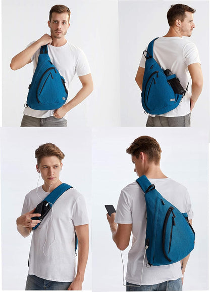 Water-Proof Sling bag/Crossbody Backpack/Shoulder Bag with USB Charging Port for Travel, Hiking, Cycling, Camping