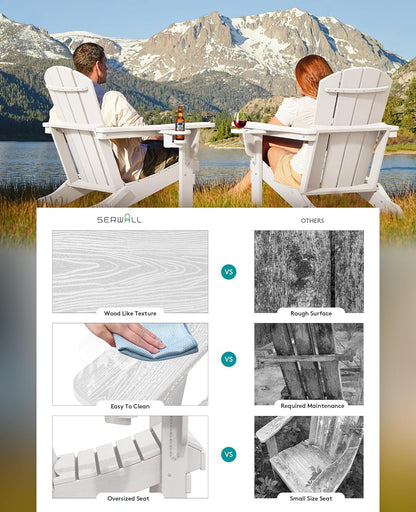 SERWALL Adirondack Chair with Cup Holders - Composite Adirondack Chairs Set of 6 HDPE Outdoor Chairs All Weather Use- White