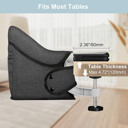 Hook On High Chair, Jozzve Clip on High Chair with Removable Dining Tray for Babies and Toddlers, Fold-Flat Storage Portable Baby Feeding Seat, Attach to Fast Table Chair for Home Travel (Bright Blue)