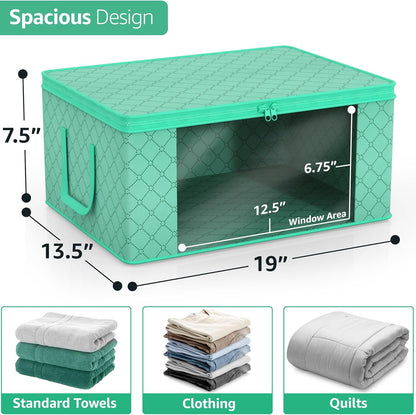 Sorbus Medium Clothes Storage Bags - Foldable Blanket Storage Bins for Organizing Bedroom, Closet, Clothing, Comforter, Organization with Clear Window, Lids and Carry Handles - Set of 12