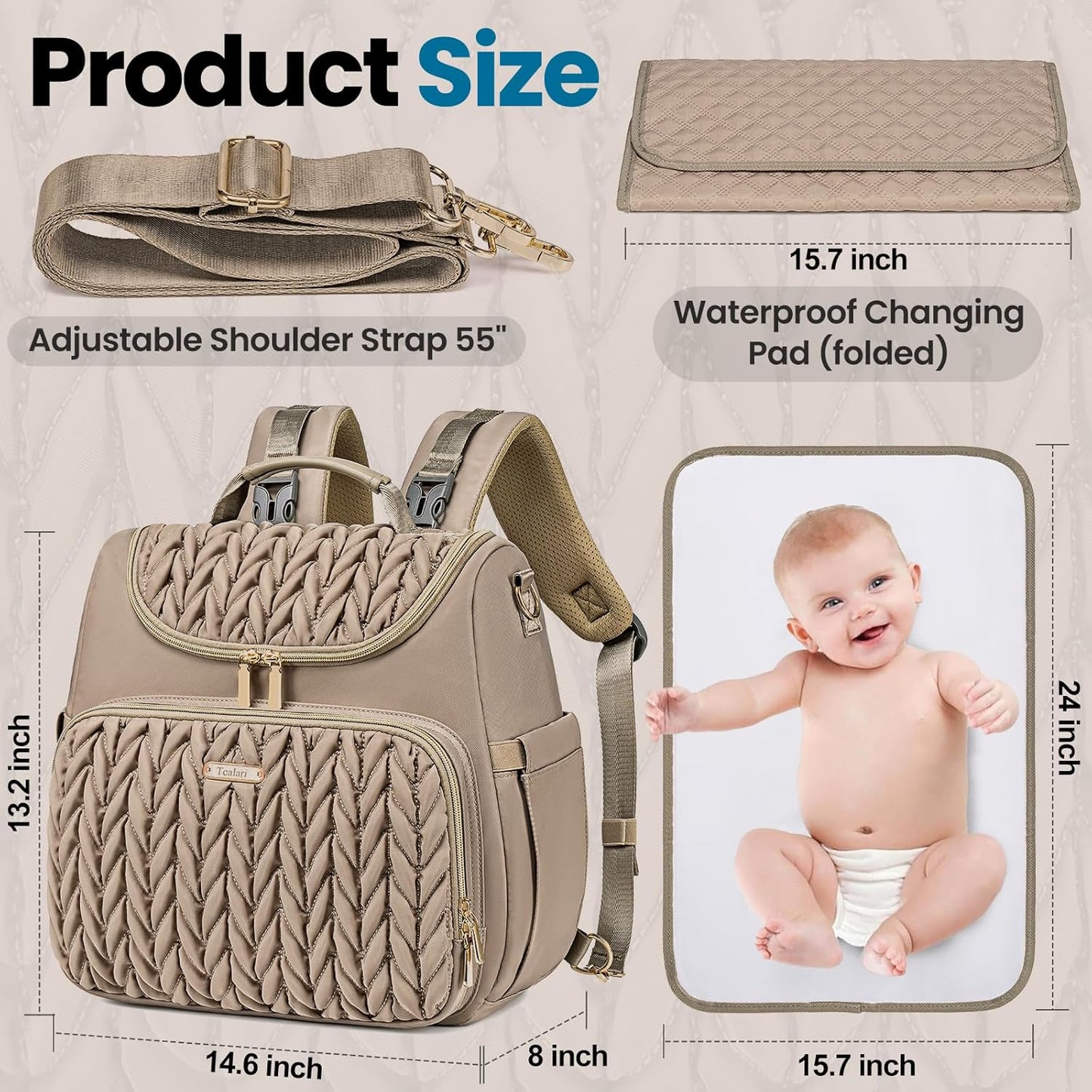 4 in 1 Convertible Diaper Bag Backpack,Waterproof Baby Diaper Bag with Changing Pad,Converts into Baby Tote Bag,Diaper Backpack,Stroller Bag and Crossbody Diaper Bag