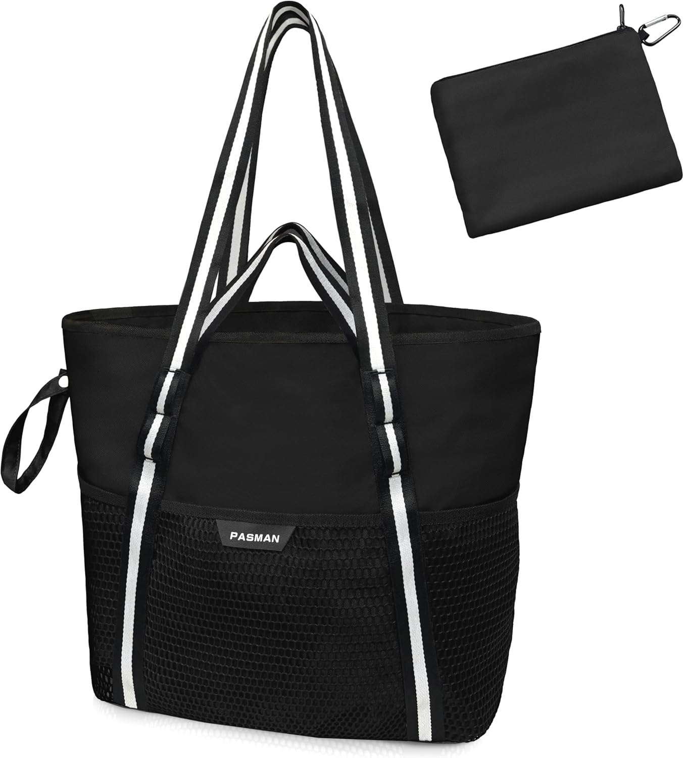 Beach Bag with Zipper - 8 Pockets Sandproof Beach Tote Bag for Women,Foldable Lightweight Family Swim Bag Vacation