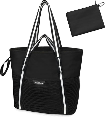 Beach Bag with Zipper - 8 Pockets Sandproof Beach Tote Bag for Women,Foldable Lightweight Family Swim Bag Vacation