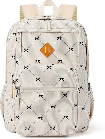 ZORFIN 26L Backpack for College, and Travel: Corduroy Bookbag - Bowknot
