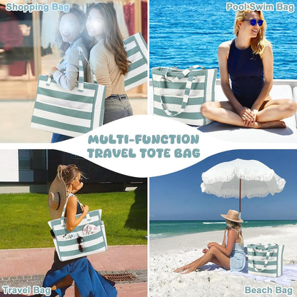 CAMTOP Waterproof Beach Tote Bag for Women Girls with Zipper Foldable Sandproof Pool Swim Bag Travel Carry On Gym