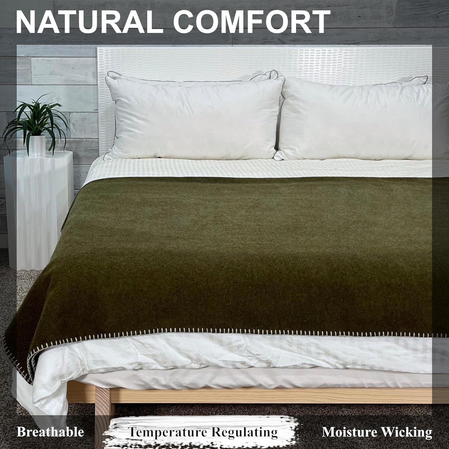 EKTOS 100% Virgin Wool Blankets, 90" x 78", Survival Kits, Camp Equipment, Car Camping (Olive Green, Full Size)