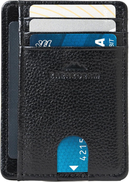 KARAKORAM Vertical Handcrafted Premium Leather Front Pocket Credit Card Holder with RIFD Protection | Artisan Made Slim Leather Wallet | Finger Glide Slots for Cards and ID (Jet Black)