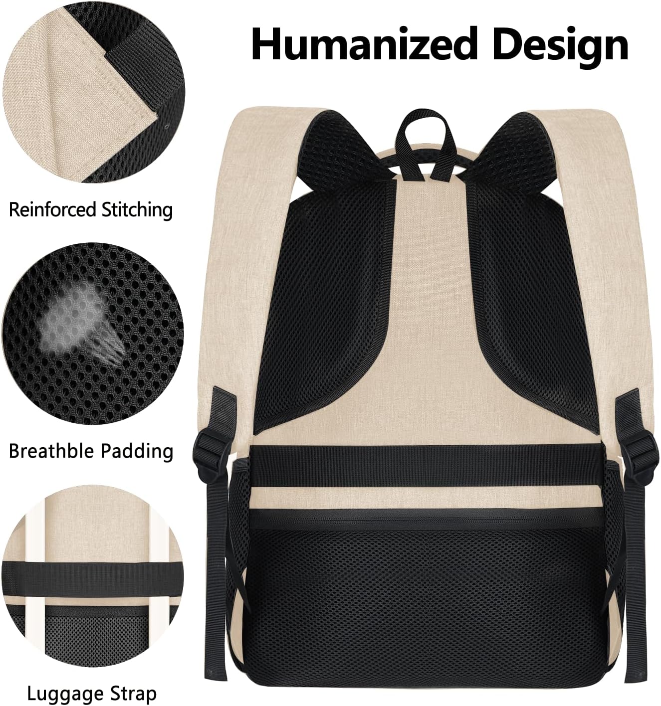 Backpck for Women, School backpacks for Girls Boys Teen, 15.6 inch Laptop Back Packs with USB Charger Port, Mochilas for Business, College, Beige