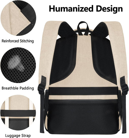 Backpck for Women, School backpacks for Girls Boys Teen, 15.6 inch Laptop Back Packs with USB Charger Port, Mochilas for Business, College, Beige