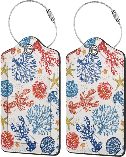 Fun Luggage Tags for Suitcases Leather Name Tag for Luggage Cute Travel Baggage Tags for Carnival Cruise Ships with Funny Patter 2pcs (Lobster)
