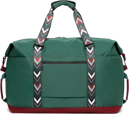 SUNNY BIRD Duffel with Utility Pouch, 40L Weekender Overnight Bag with Shoe Compartment for Travel and Sports (Greenboho)