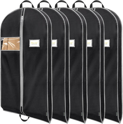 BALEINE 5PK Heavy Duty Garment Bag with Shoe Storage Travel Bag for Dresses, Suit, Coats Travel Essential (60", Black)