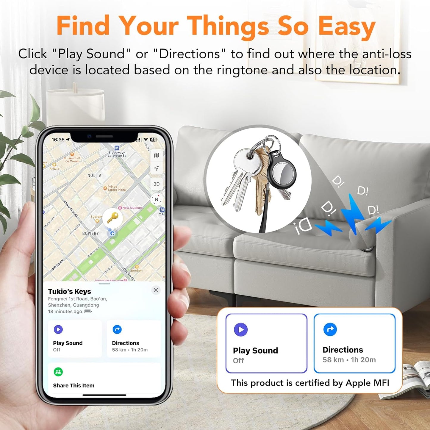 2025 New [Apple MFi Certified] (iOS Only) Air Tracker Tag-4 Pack, Bluetooth Tracker for Apple Find My, Replaceable Battery, Key Finder and Item Locator Smart Tag for Keys, Bags, Luggage, Pet, (Orange)