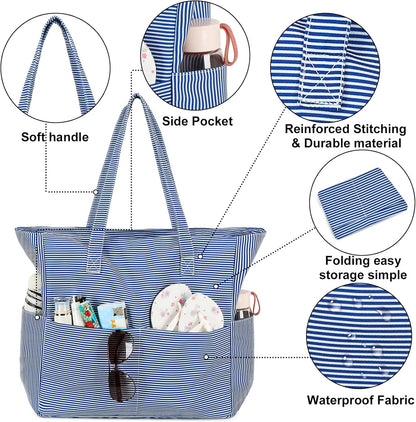 Waterproof Beach Tote Pool Bags for Women Ladies Extra Large Gym Tote Carry On Bag With Wet Compartment for Weekender Travel