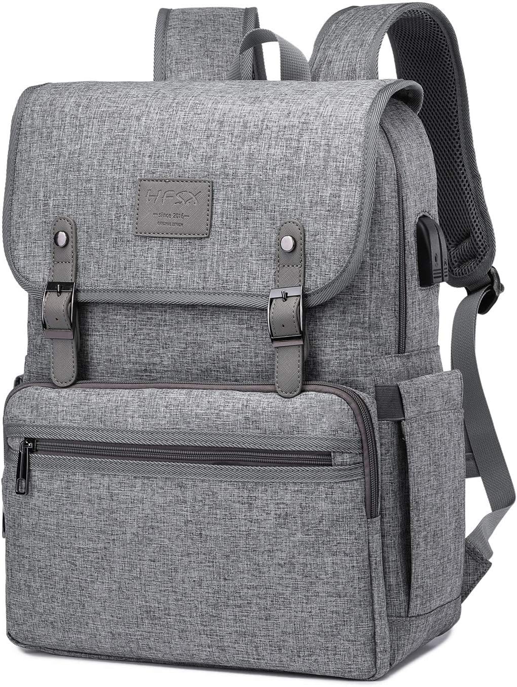 HFSX Laptop Backpack Men Women Vintage Backpack Bookbag College Backpacks Stylish Backpack Grey Fits 15.6 Inch Laptop